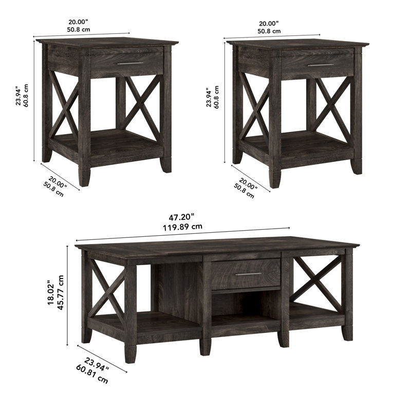 Ensemble de tables basses 3 pièces Huckins, Hickory gris foncé