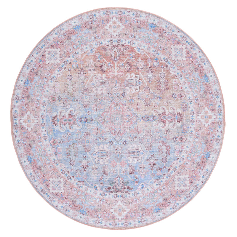 Briana Oriental Pink/Blue Area Rug, Round 6'7"