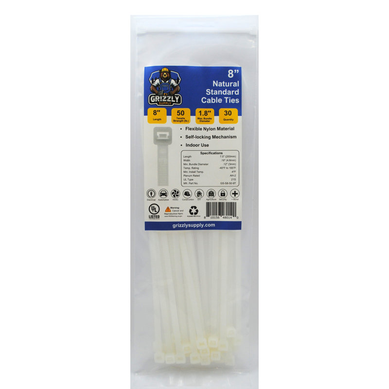 8" 50lb Standard Cable Tie 30/bag, Natural