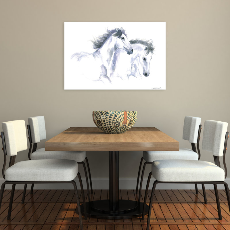 Deux chevaux élégants, art mural cheval éthéré contemporain, 24" H x 36" W