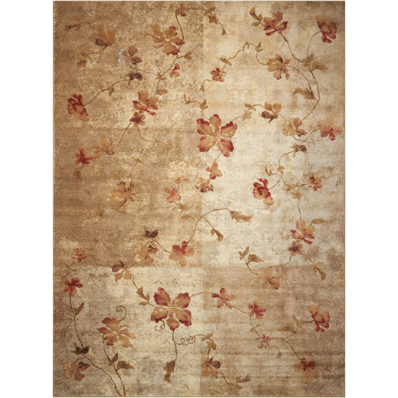 Tapis floral brun tissé à la machine, Rectangle 2 pi x 2 pi 9 po