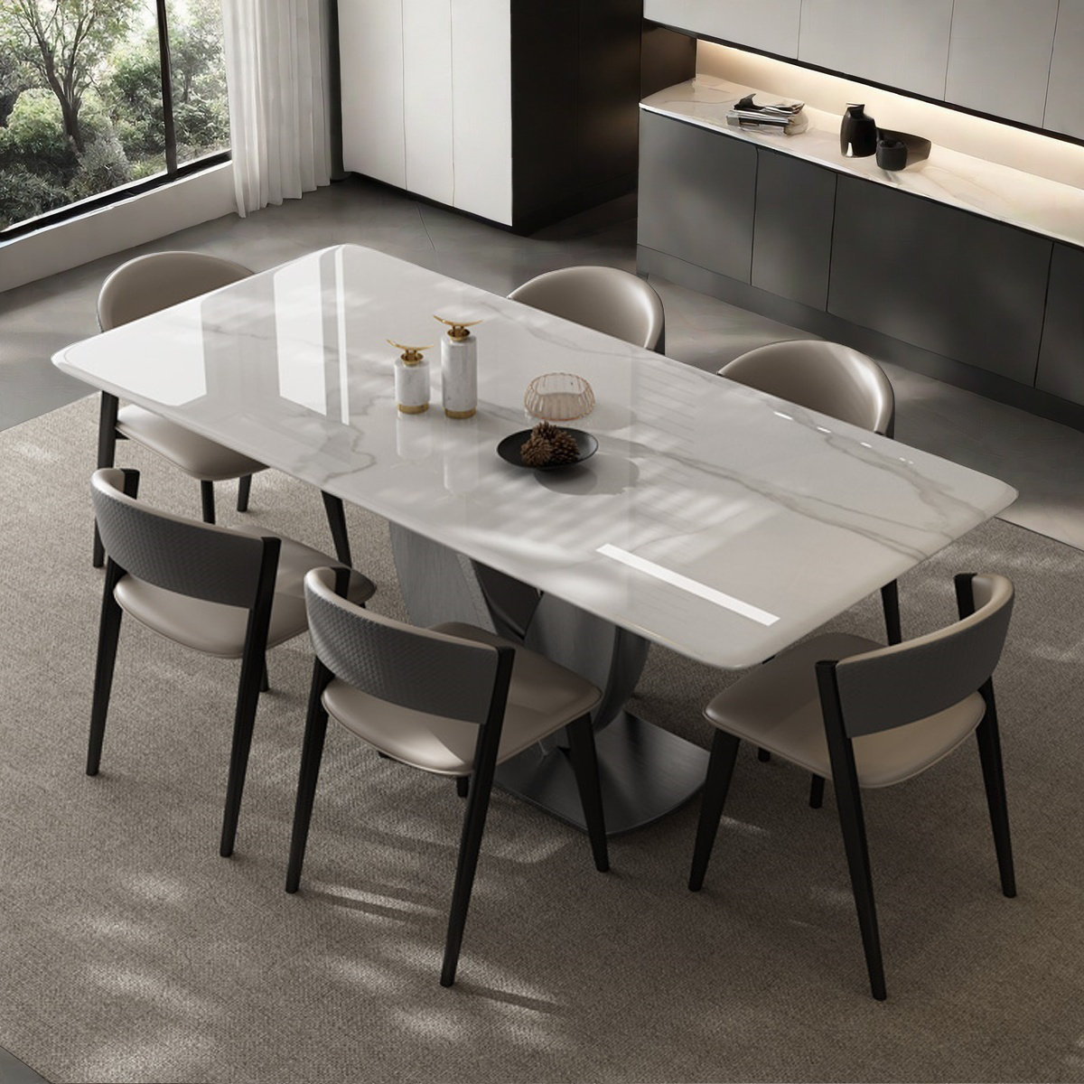 ALLNICEDT Modern Rectangular Faux Marble Dining Table Set | Wayfair