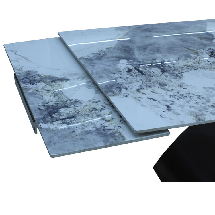 86.61"-118.11" Modern Extendable Dining Table - Brushed Black Steel Base