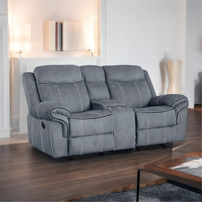 Causeuse inclinable en velours gris à deux tons Zubaida avec port USB et console