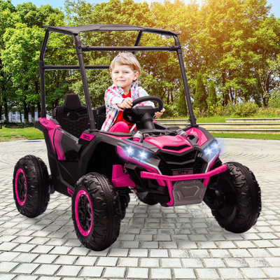 24V 4WD 2 places Kids Ride On UTV, voiture électrique avec parasol, télécommande, 4 amortisseurs, lumières DEL et lecteur de musique