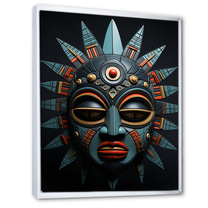 Buok, masque tribal africain Chokwe, H 44 po x l 34 po x P 1,5 po, Cadre flottant blanc