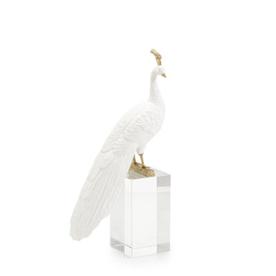 White Peacock Sculpture On Crystal Base II