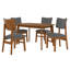 Ensemble de table de salle à manger Mid-Century moderne pour 4 personnes, table de salle à manger en bois massif et chaises en bois massif, table de salle à manger de style campagnard 5 pièces et 4 chaises rembourrées pour la maison, la cuisine, l’appartement et l’économie d’espace