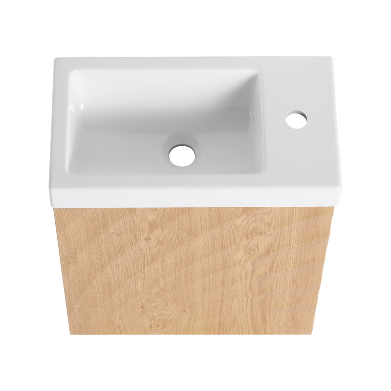 Meuble-lavabo mural 18,5 po avec lavabo en résine, Bois naturel