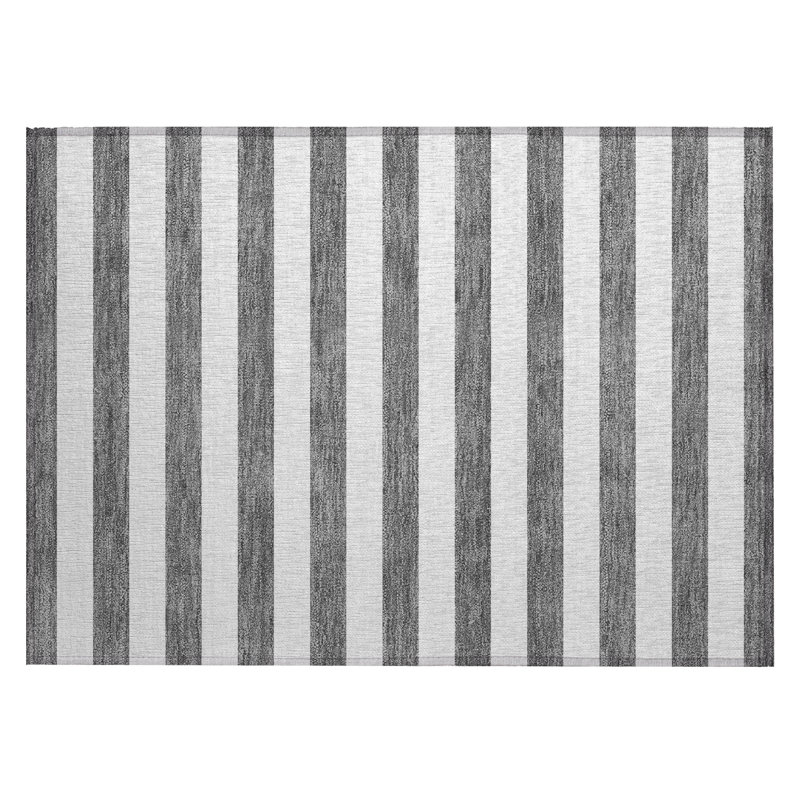2' X 3' Charcoal Striped Washable Non Skid Indoor Outdoor Area Rug