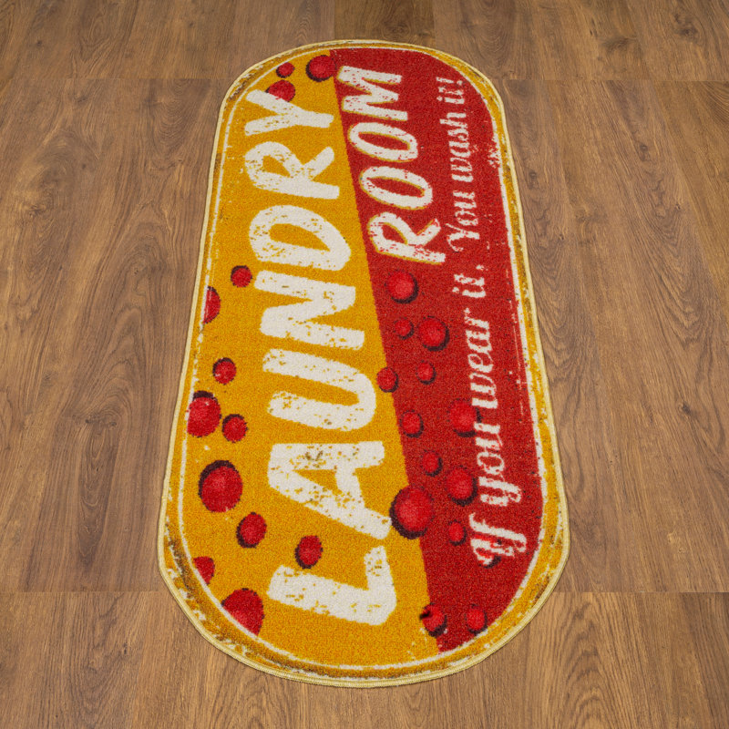 Non-Slip Rubber Back Laundry Room Runner Rug, Yellow/Red