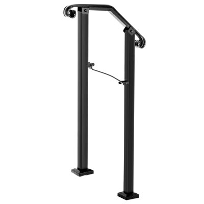 Wrought Iron Stair Handrail 3cm 1-2 Steps Aluminum 1 Piece Black