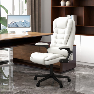 Chaise de bureau blanche à hauteur réglable et fonction de vibration chauffante,
