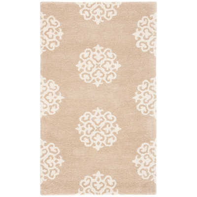 Damask Handmade Tufted Beige/Ivory Area Rug