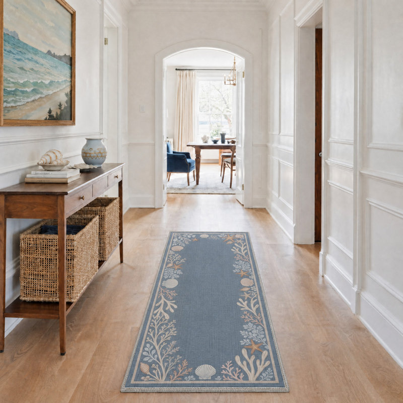 Tapis de couloir floral / ivoire lavable à la machine avec envers antidérapant, Runner 2'5" x 8'