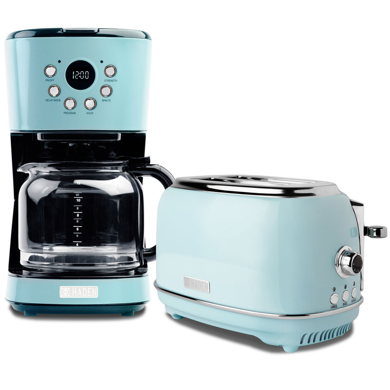 HADEN Heritage Turquoise Bundle with 2-Slice Toaster and Coffee Maker