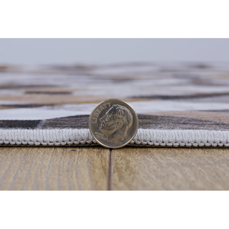 Jahmaal Patchwork Faux Cowhide Brown Printed Area Rug, Rectangle 3' x 5'