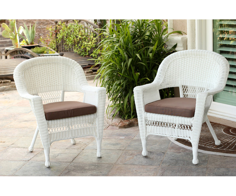 Chaise de patio avec coussins, Brun, Blanc