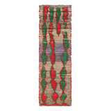 Vintage Moroccan Runner Rug, Red & Green With Geometric Patterns - Rug & Kilim