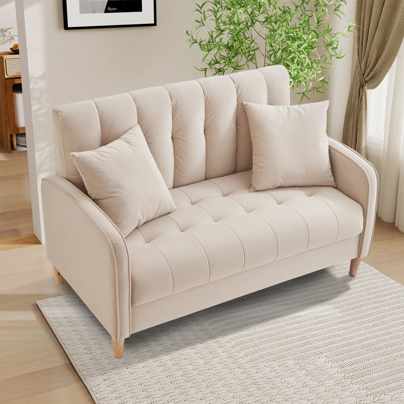 Causeuse rembourrée avec dossier capitonné, Beige