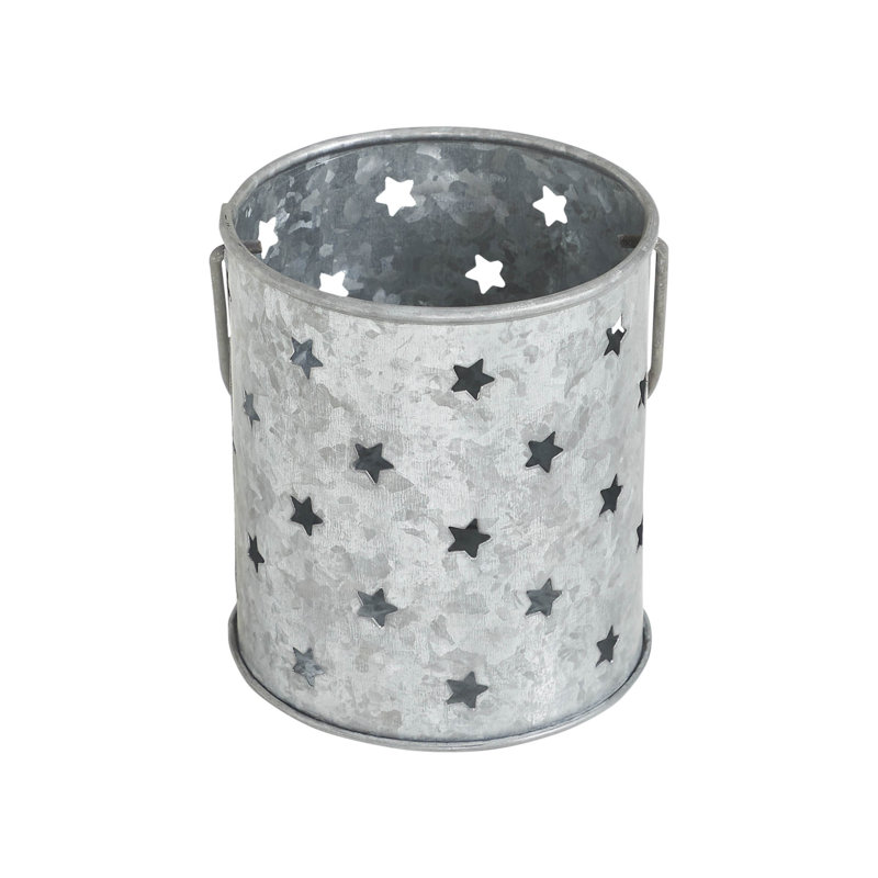 Festive Finds Votive Candle Holder w/ Punched Stars Galvanized 3.75x3.25x3.25, Gray