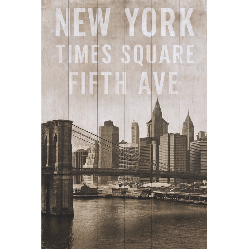 Toile de New York Cityscape - panneau de bois aux tons sépia, H 40 po x l 30 po