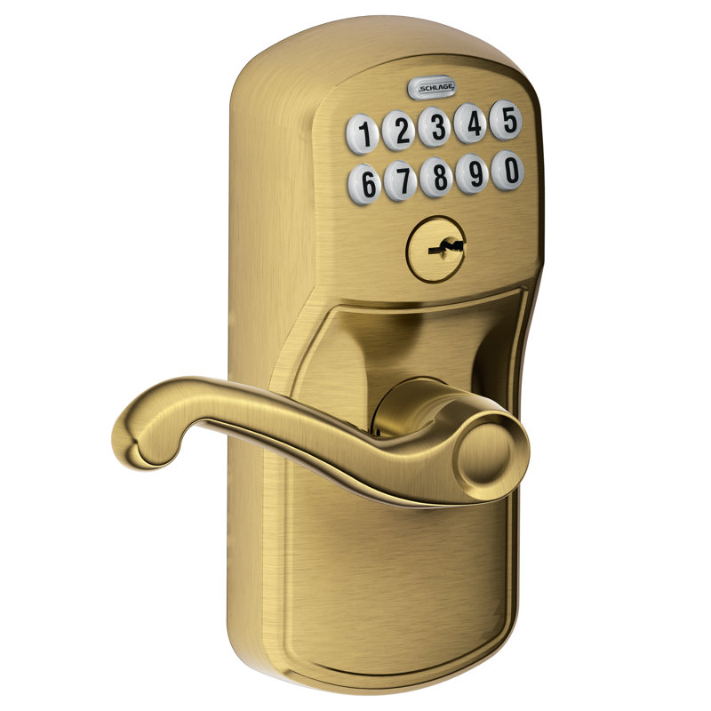 Flair Keypad Lever with Plymouth Trim, Antique Brass