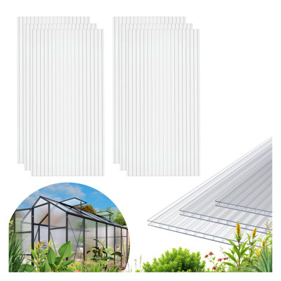 Ensemble de 6 panneaux de serre en polycarbonate à double paroi - Toiture incassable pour toitures de patio et abris de jardin