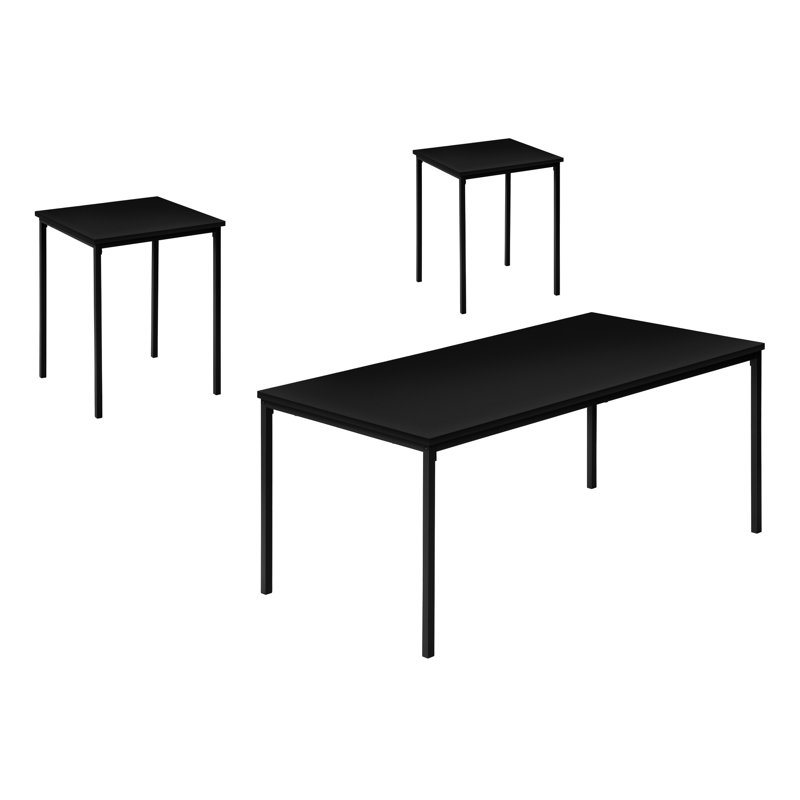 Table basse et de bout moderne, 3 pièces, stratifié noir, base en métal, processus d'assemblage facile, style contemporain, 3 pièces, à assembler, à utiliser
