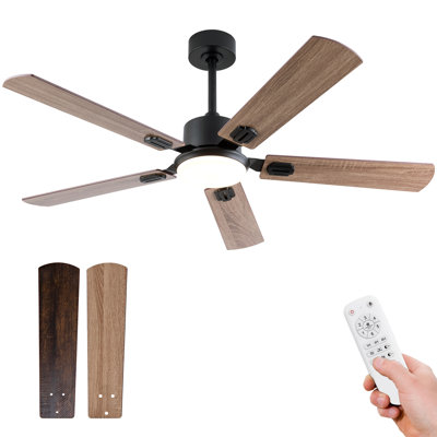 52" Ceiling Fan with Light and Remote Control – Low Profile Modern Fan with 6-Speed Reversible DC Motor, Dimmable 3-Colour LED, Dual Finish Blades (Two Colour Options)