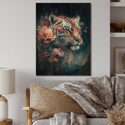Mignon tigre, art floral II - impression sur bois sans cadre