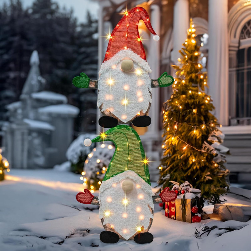 Ensemble de 2 gnomes de Noël éclairés avec 50 lumières DEL pour un décor intérieur et extérieur des Fêtes