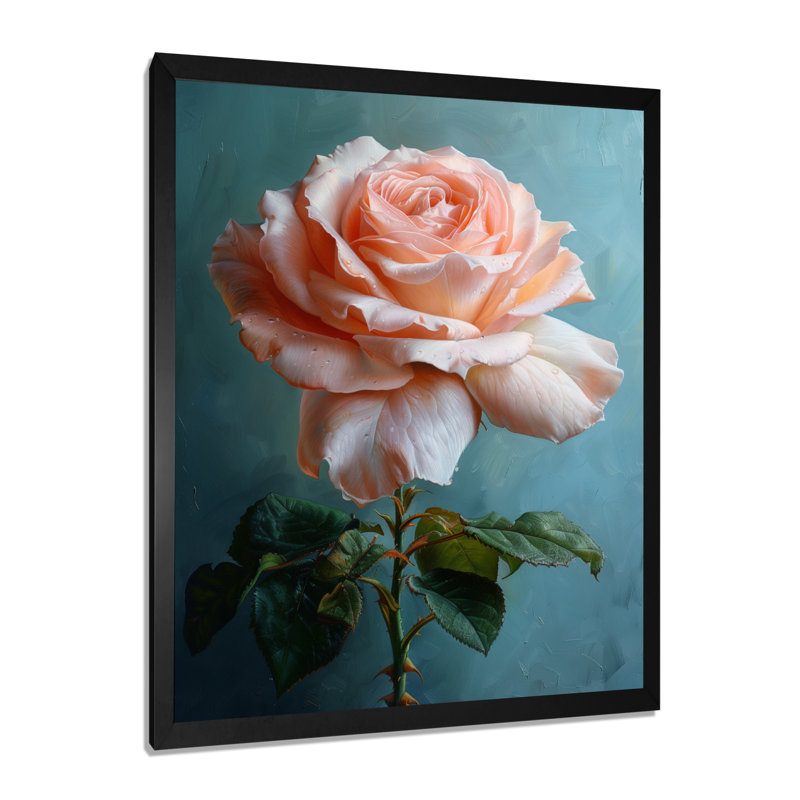 Décoration murale rose, vert, rose, roses, H 24 po x l 32 po, Cadre simple noir