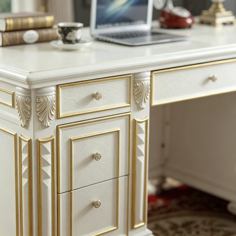 Bureau d'écriture rétro en bois sculpté, H 30,7 po x l 70,86 po x P 35,43 po