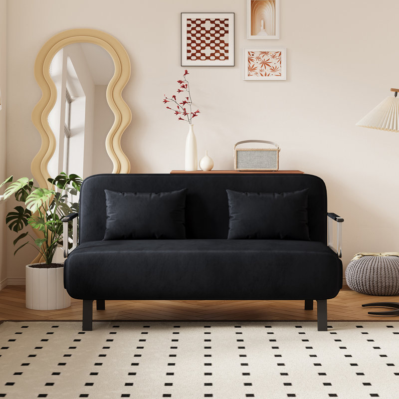 Accoudoir carré en velours de 55,1 po Conneaut, Velours noir, H 35,5 po x l 55,1 po x P 28,4 po