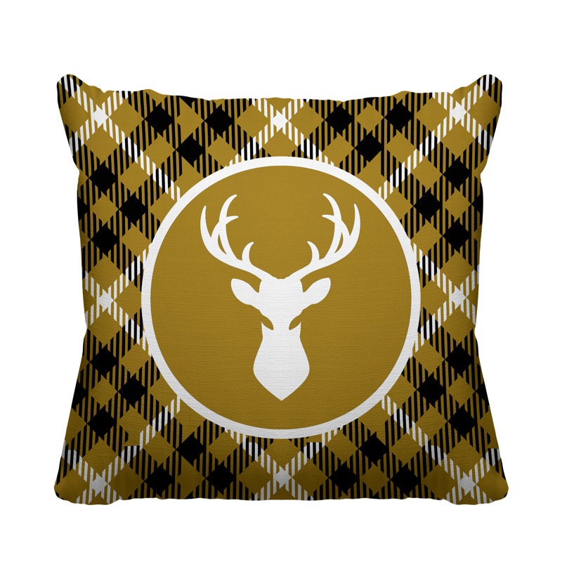 Coussin décoratif intérieur / extérieur Tartan Reindeer, Or, L 19 po x H 19 po