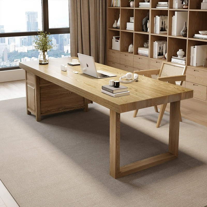 Bureaux rectangulaires en bois massif brun, 29.53" H x 86.61" W x 27.56" D, Retour à droite