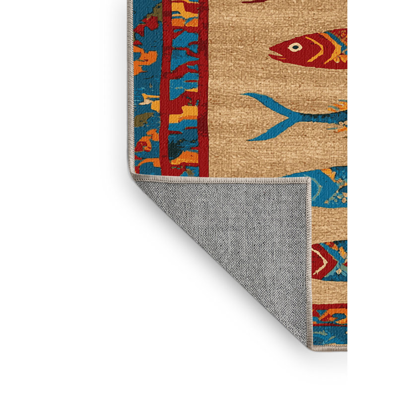  Tapis hawaïen lavable à bordure de poisson, Rectangle 7 pi x 9 pi