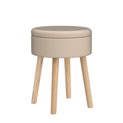 Storage Ottoman Linen Round Vanity Stool Tray Top Modern Foot Stool With Wood Legs Multifunctional Upholstered Foot Ottoman Rest(Beige) by Corrigan Studio