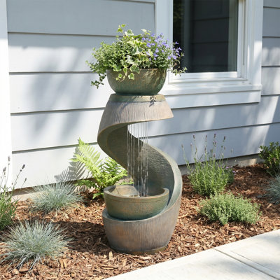 Outdoor Water Fountain Garden Hand Crafted Weather Resistant Floor Fountain with Light