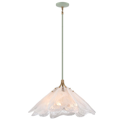 Pendentif Florenza de 71 cm (28 pouces) en laiton satiné sauge avec verre nuageux vaporeux