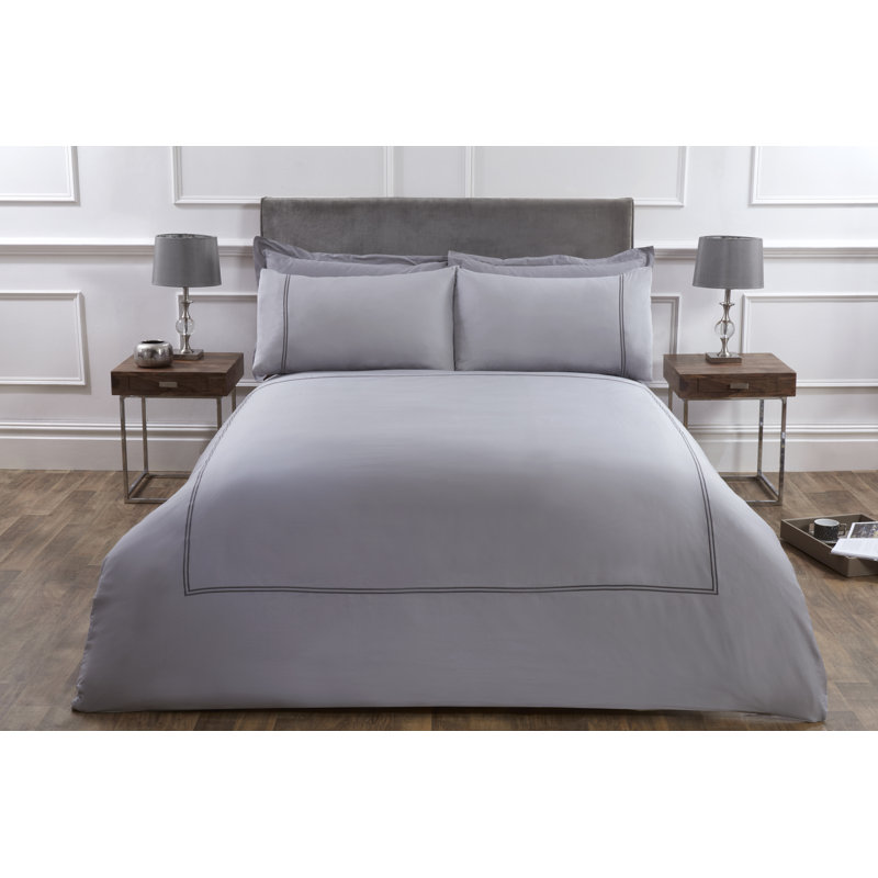 Madiun Cotton No Pattern Duvet Cover Set with Pillowcases Included, Double - 2 Standard Pillowcases, Grey/Charcoal