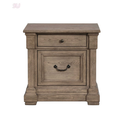 French And English Dovetail Nightstand With Felt-Lined Top Drawer And Metal Handles, Perfect For Weathered Transitional Bedrooms.