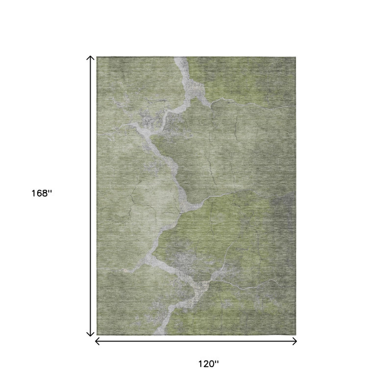 Tapis intérieur/extérieur abstrait vert et beige 10' x 14' lavable