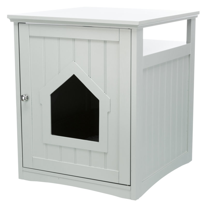 TRIXIE Litter Box Enclosure Hide Litter Boxes Storage Drawer Indoor Cat Home, Accent Table, Gray