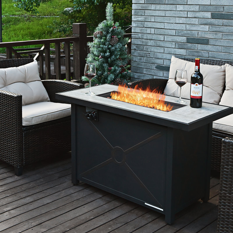 Rectangle Steel Propane Smokeless Fire Pit Table with Hidden Fuel Tank