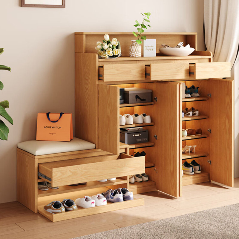 Solid Wood Shoe Storage Cabinet, H 51,18 po x l 65,51 po x P 14,17 po