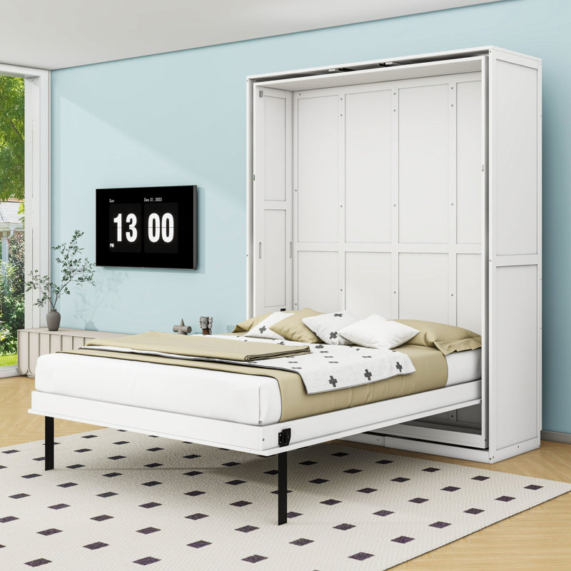 Lit escamotable avec tablettes de rangement Murphy, Blanc