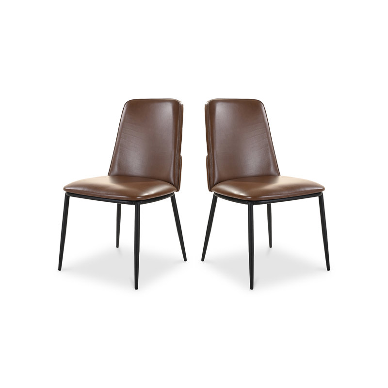 Chaise d'appoint rembourrée en cuir Welles, Cuir grainé brun foncé