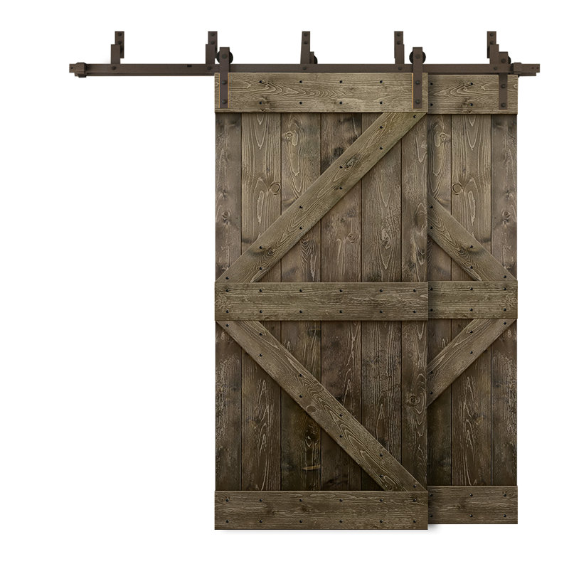 Espresso Stained Solid Pine Double Sliding Barn Door Kit with Oil Rubbed Bronze Hardware